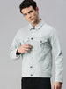 Men's White Grey Regular Fit Washed Full Sleeve Denim Jacket