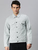 Men's White Grey Regular Fit Washed Full Sleeve Denim Jacket