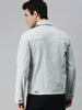 Urbano Fashion Men's White Grey Regular Fit Washed Full Sleeve Denim Jacket