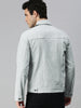 Men's White Grey Regular Fit Washed Full Sleeve Denim Jacket