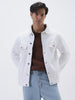 Men's White Regular Fit Washed Full Sleeve Denim Jacket