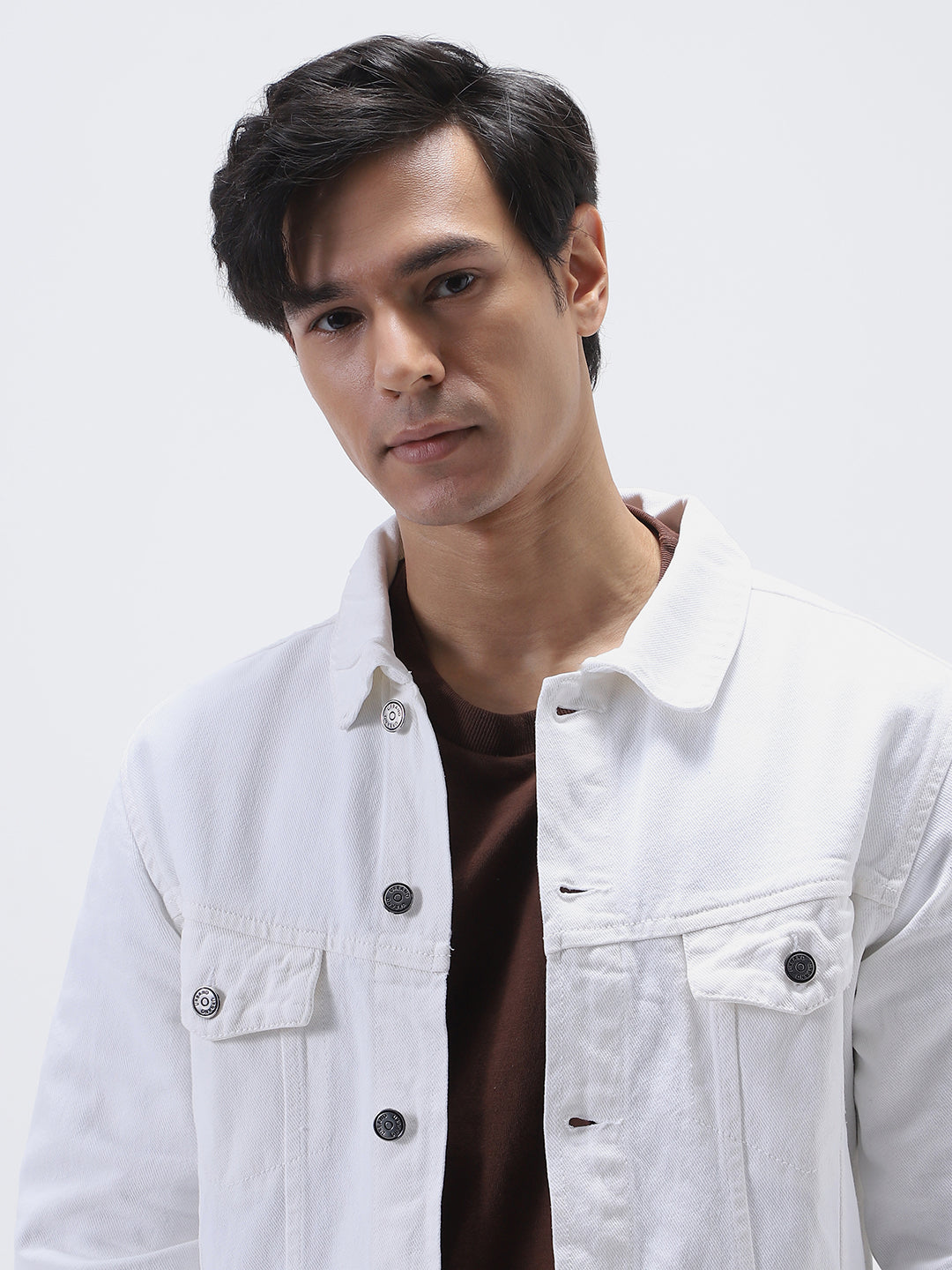 Men's White Regular Fit Washed Full Sleeve Denim Jacket
