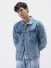 Men's Light Blue Regular Fit Washed Full Sleeve Denim Jacket