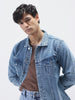 Men's Light Blue Regular Fit Washed Full Sleeve Denim Jacket