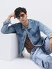 Men's Light Blue Regular Fit Washed Full Sleeve Denim Jacket