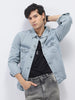 Men's Light Grey Regular Fit Washed Full Sleeve Denim Jacket