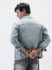Men's Light Grey Regular Fit Washed Full Sleeve Denim Jacket