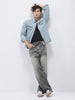 Men's Light Grey Regular Fit Washed Full Sleeve Denim Jacket