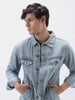 Men's Light Grey Regular Fit Washed Full Sleeve Denim Jacket