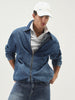 Men's Dark Blue Relaxed Fit Full Sleeve Harrington Denim Jacket