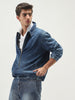 Men's Dark Blue Relaxed Fit Full Sleeve Harrington Denim Jacket