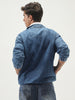 Men's Dark Blue Relaxed Fit Full Sleeve Harrington Denim Jacket