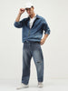 Men's Dark Blue Relaxed Fit Full Sleeve Harrington Denim Jacket