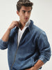 Men's Dark Blue Relaxed Fit Full Sleeve Harrington Denim Jacket