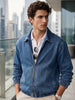 Men's Dark Blue Relaxed Fit Full Sleeve Harrington Denim Jacket