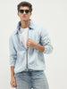 Men's Ice Blue Relaxed Fit Full Sleeve Harrington Denim Jacket