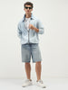 Men's Ice Blue Relaxed Fit Full Sleeve Harrington Denim Jacket