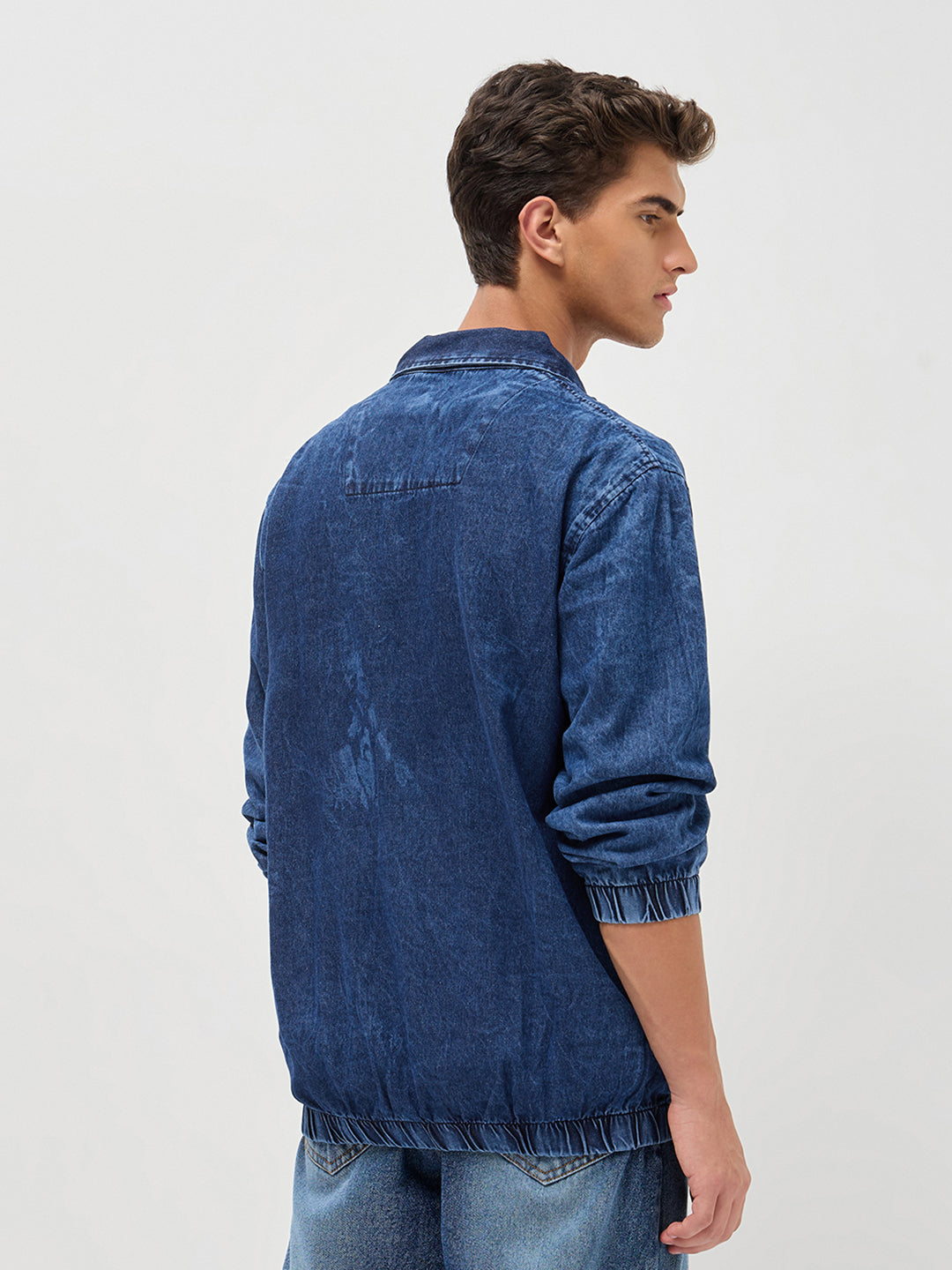 Men's Blue Relaxed Fit Full Sleeve Harrington Denim Jacket