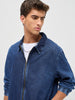 Men's Blue Relaxed Fit Full Sleeve Harrington Denim Jacket