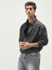 Men's Grey Relaxed Fit Full Sleeve Harrington Denim Jacket