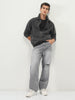 Men's Grey Relaxed Fit Full Sleeve Harrington Denim Jacket