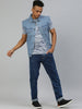 Men's Light Blue Slim Fit Washed Sleeveless Denim Jacket