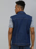 Men's Blue Regular Fit Washed Sleeveless Denim Jacket
