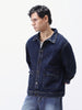 Men's Dark Blue Relaxed Fit Full Sleeve Utility Denim Jacket