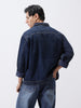Men's Dark Blue Relaxed Fit Full Sleeve Utility Denim Jacket