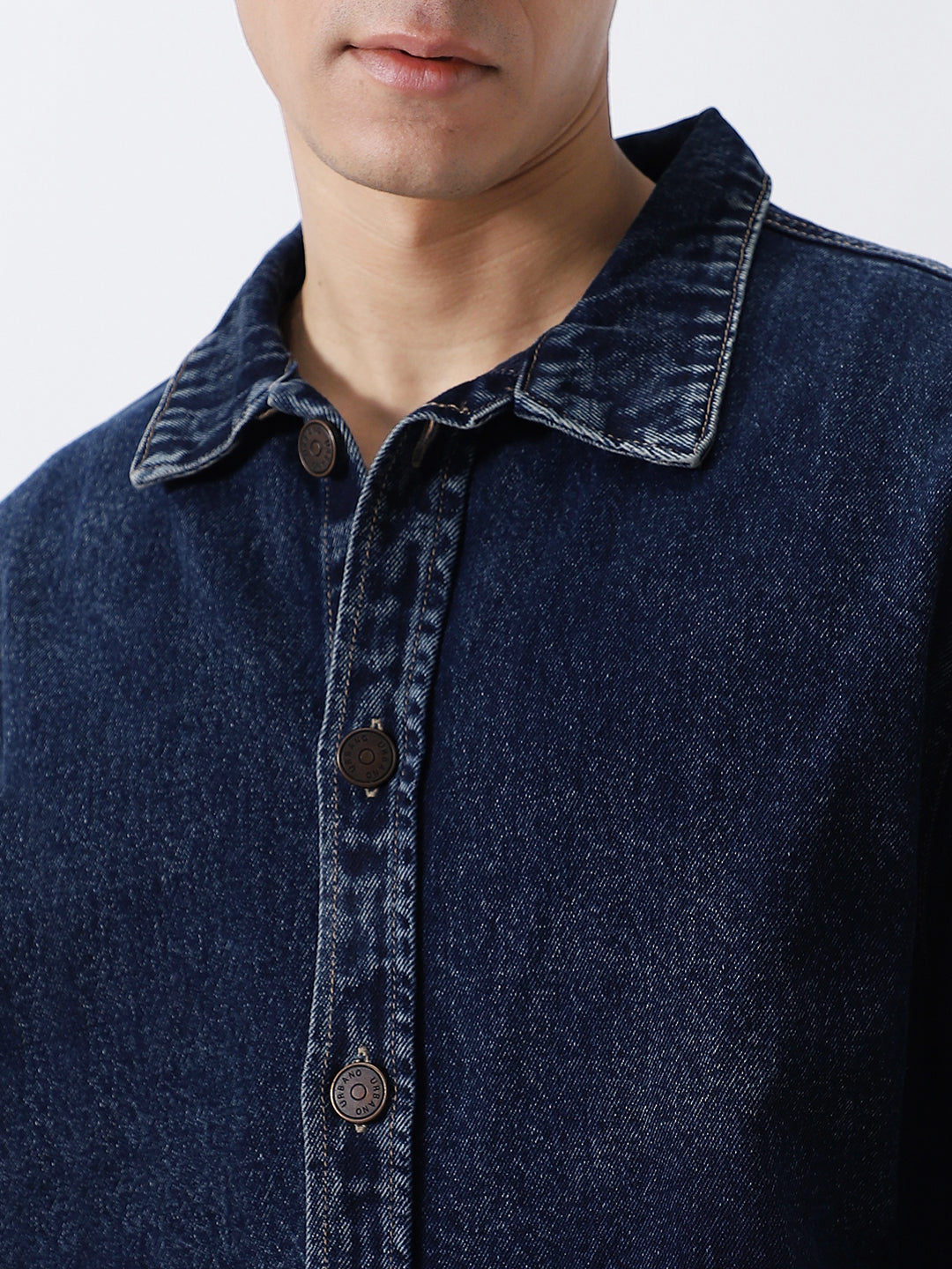Men's Dark Blue Relaxed Fit Full Sleeve Utility Denim Jacket