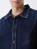 Men's Dark Blue Relaxed Fit Full Sleeve Utility Denim Jacket