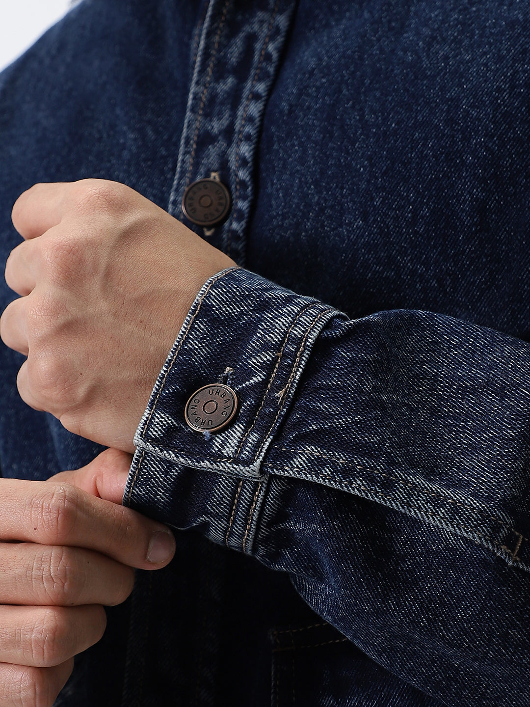 Men's Dark Blue Relaxed Fit Full Sleeve Utility Denim Jacket