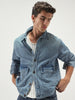 Men's Ice Blue Relaxed Fit Full Sleeve Utility Denim Jacket