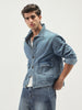Men's Ice Blue Relaxed Fit Full Sleeve Utility Denim Jacket
