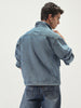 Men's Ice Blue Relaxed Fit Full Sleeve Utility Denim Jacket