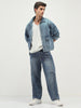 Men's Ice Blue Relaxed Fit Full Sleeve Utility Denim Jacket