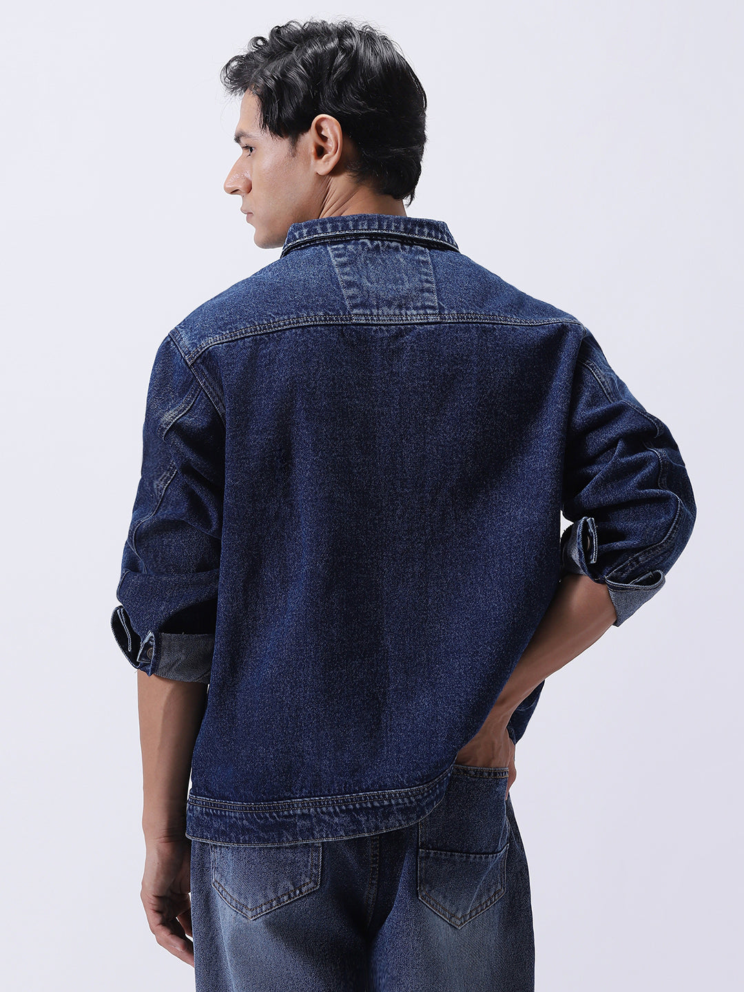Men's Blue Relaxed Fit Full Sleeve Utility Denim Jacket