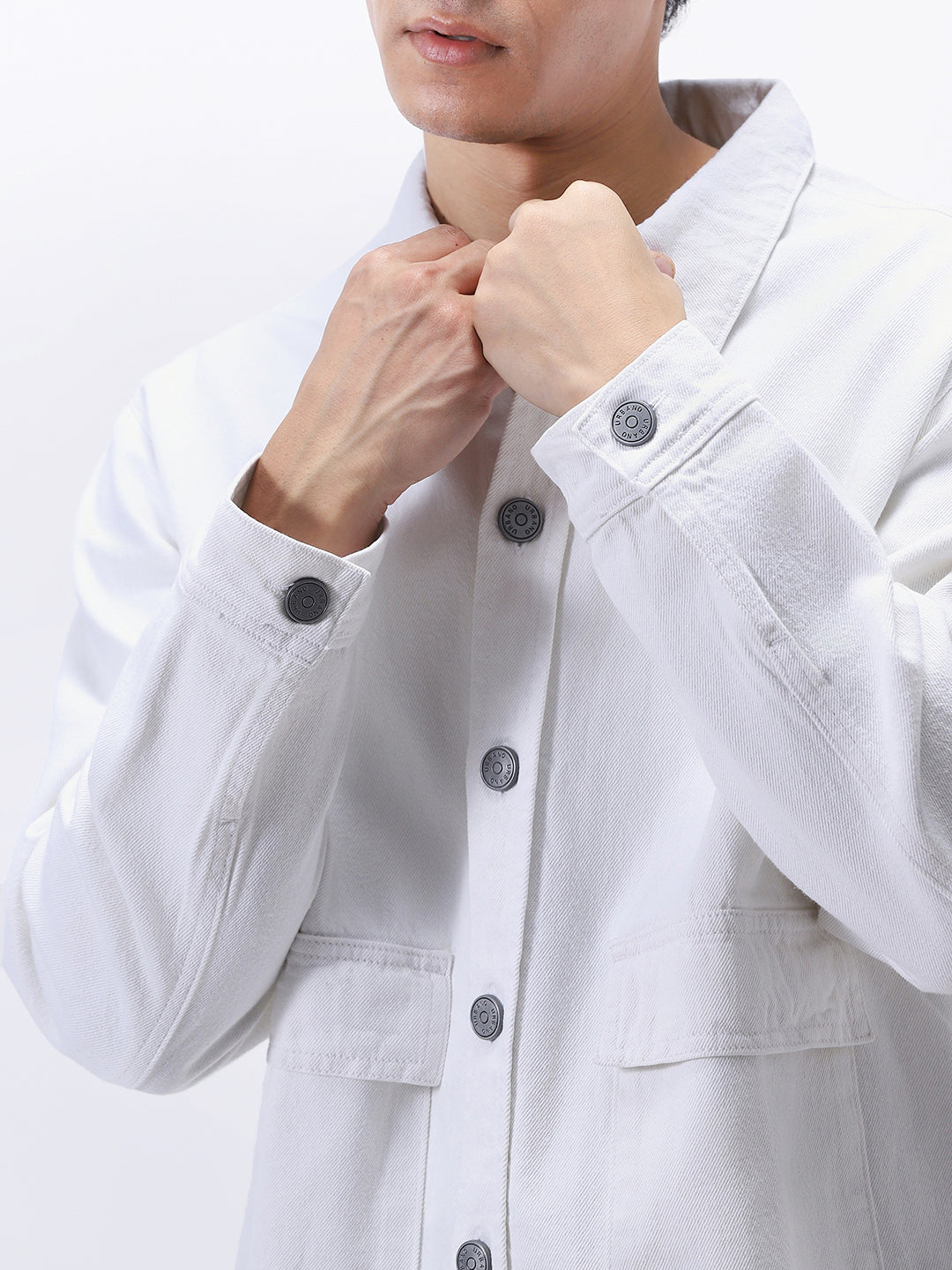 Men's White Relaxed Fit Full Sleeve Utility Denim Jacket