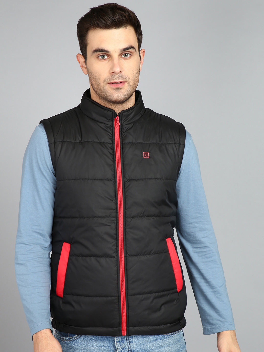 Urbano Fashion Men's Black Sleeveless Zippered Puffer Jacket