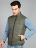 Men's Green Sleeveless Zippered Puffer Jacket