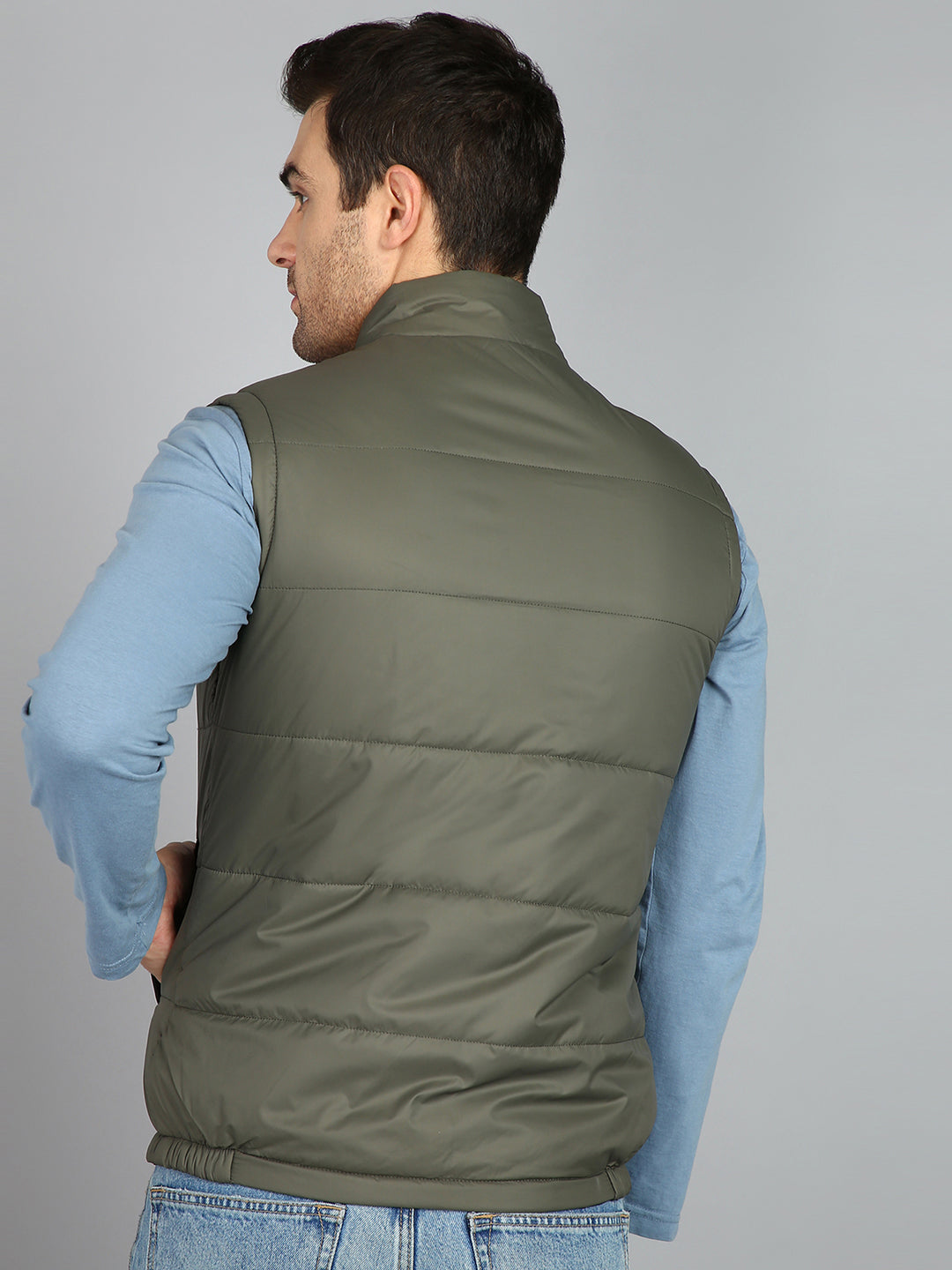 Men's Green Sleeveless Zippered Puffer Jacket