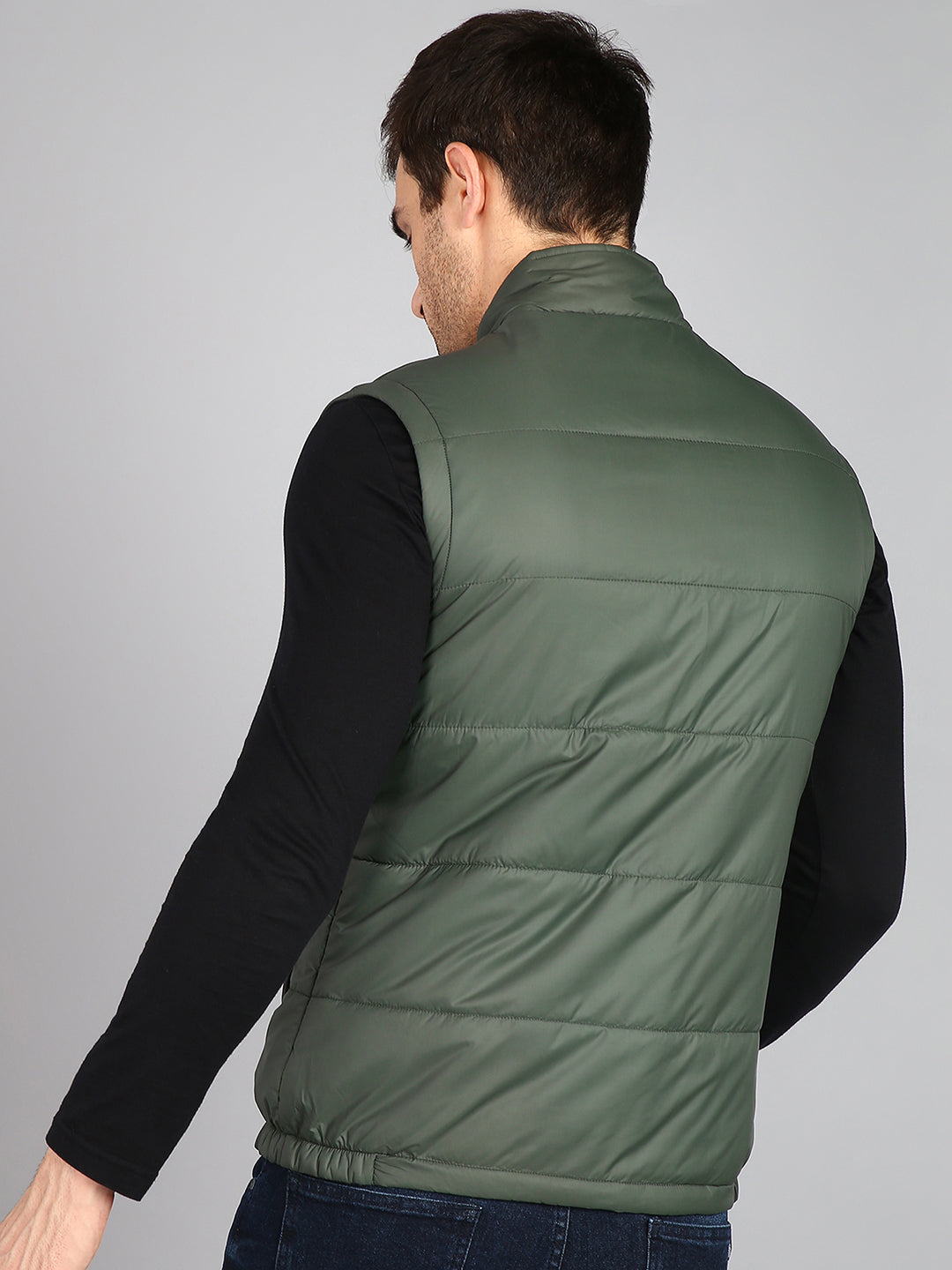 Men's Olive Green Sleeveless Zippered Puffer Jacket