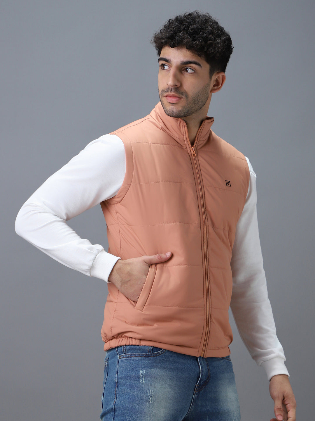 Men's Pink Sleeveless Zippered Puffer Jacket