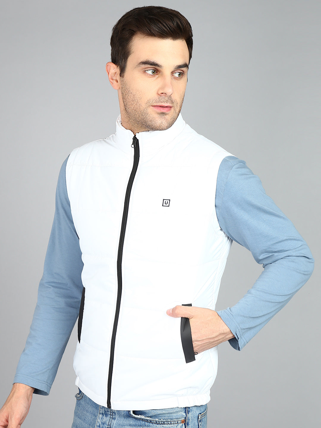 Men's Typography White Puffer Jacket