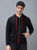 Men's Black, Red Cotton Zippered Hooded Sweatshirt