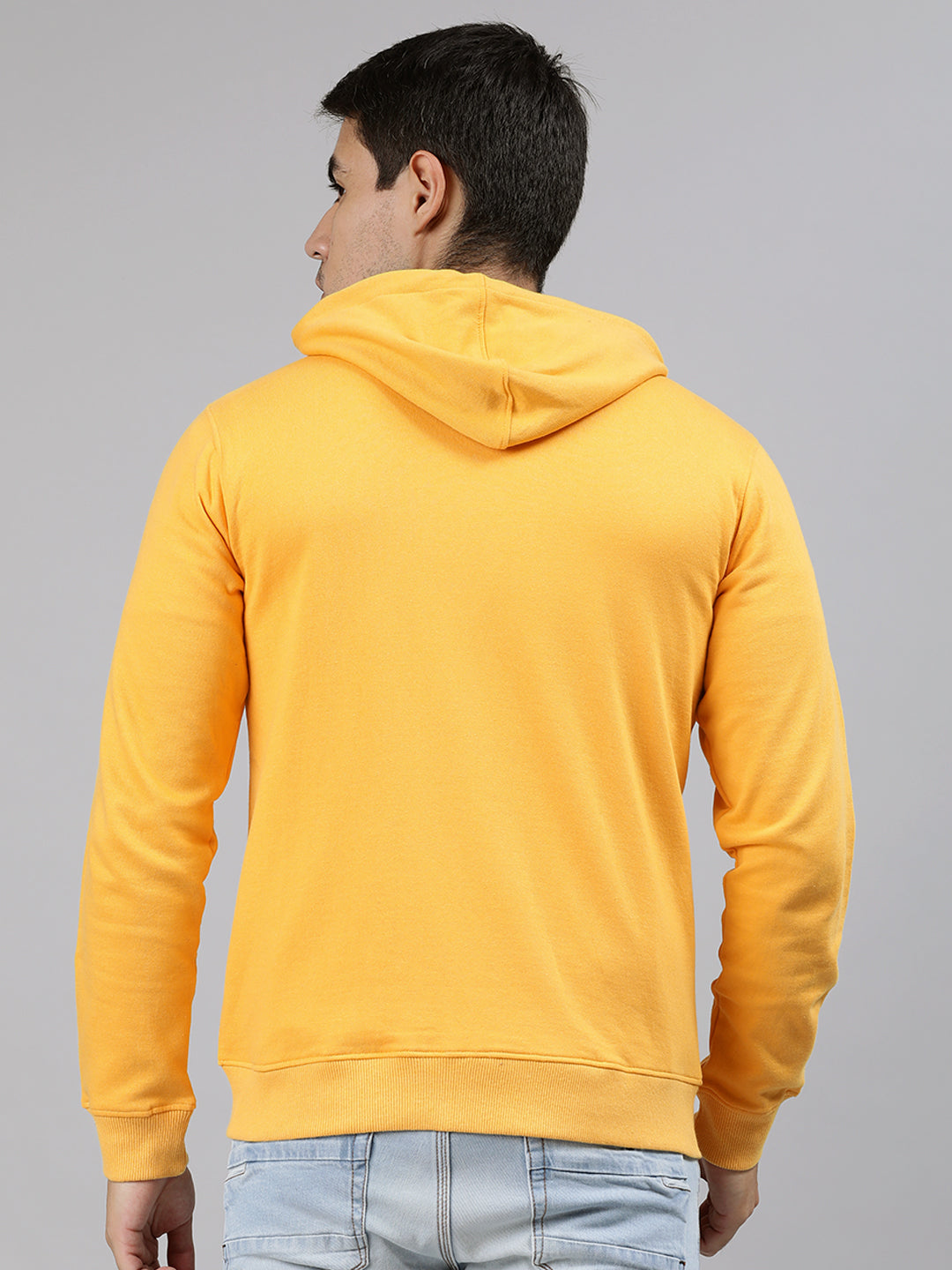 Men's Yellow, Navy Cotton Zippered Hooded Sweatshirt
