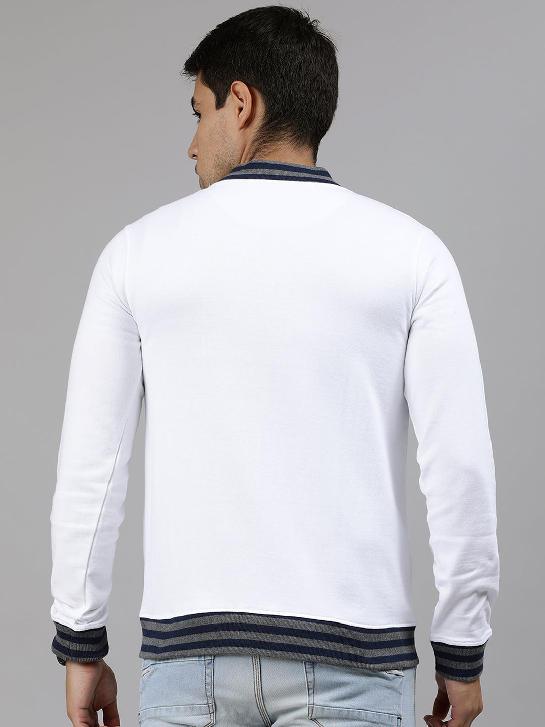 Men's White Cotton Zippered Varsity Sweatshirt