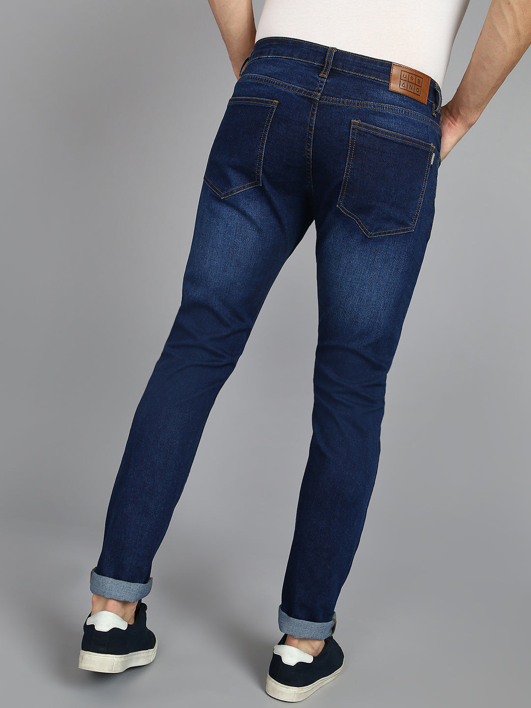 Urbano Fashion Men's Blue Slim Fit Washed Mild Distressed Jeans Stretch