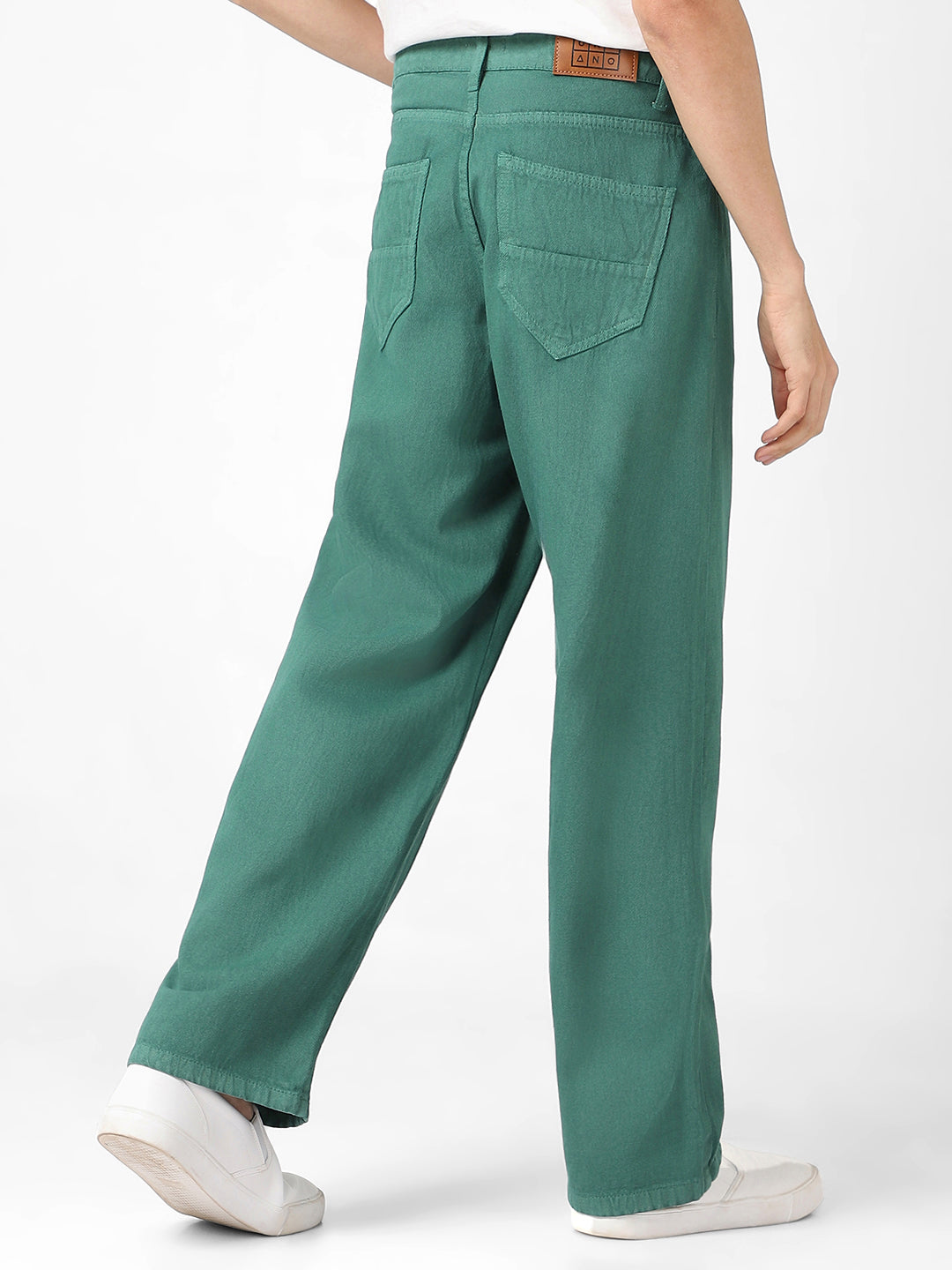 Men's Dark Green Loose Baggy Fit Washed Jeans Non-Stretchable