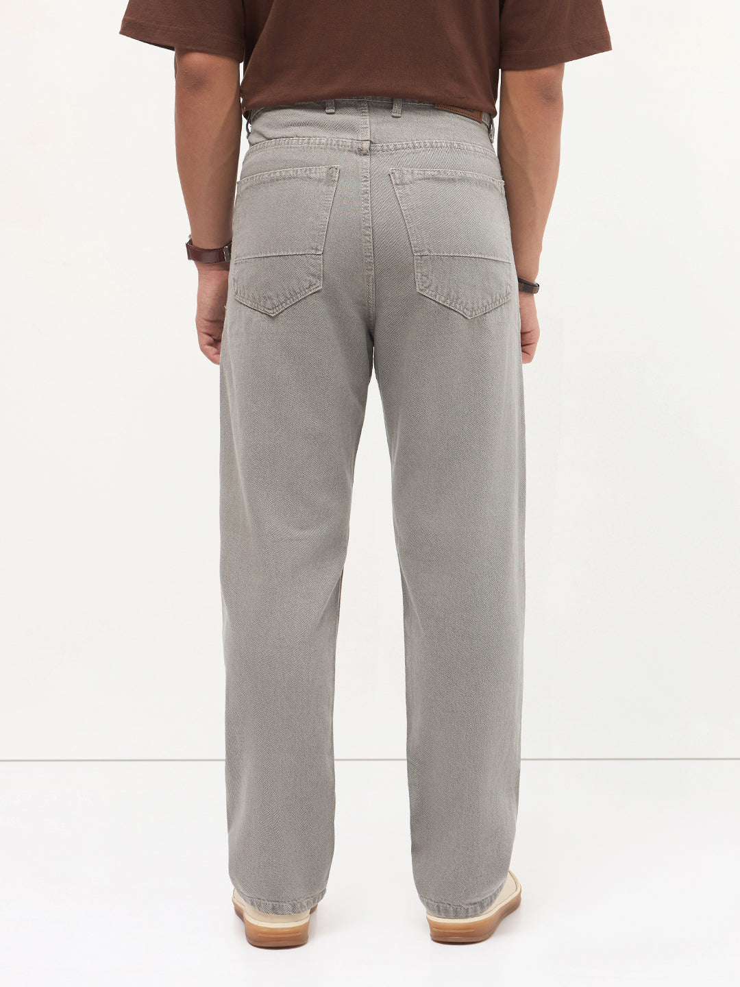 Men's Dusty Grey Loose Baggy Fit Washed Denim Jeans Non-Stretchable